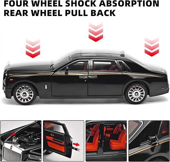 Car Toys for Boys 1/18 Diecast Cars Phantom Model Car Kits Collectible Suitability for Children and Adults,Pull Back Cars with Light and Sound,Toy Cars for Boys Age 4-7（Black）