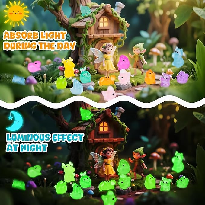 Mini Glow in The Dark Animal Resin Models Mystery Resin Animals Individually Wrapped Blind Bag Hide Small Luminous Figures DIY Fairy Garden House Micro Landscape Aquarium Decor Random Design (50)
