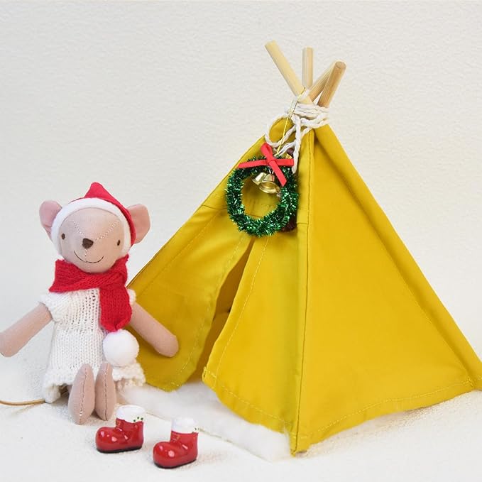 Dollhouse Camping Tent,1:12 Scale Mini Yellow Cloth Tent with Carpet, Miniature Outdoor Furniture Accessories for Bedroom,Patio and Garden (Yellow Camping Tent)