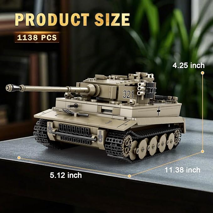 Reobrix Tiger I Tank Building Block Set for Adult,WW2 Military German Tank Model Set,World of Tanks Authorized Products 77031,Army Toys Building Kit,Ideal Gift for Boys Age 14+,1138 PCS