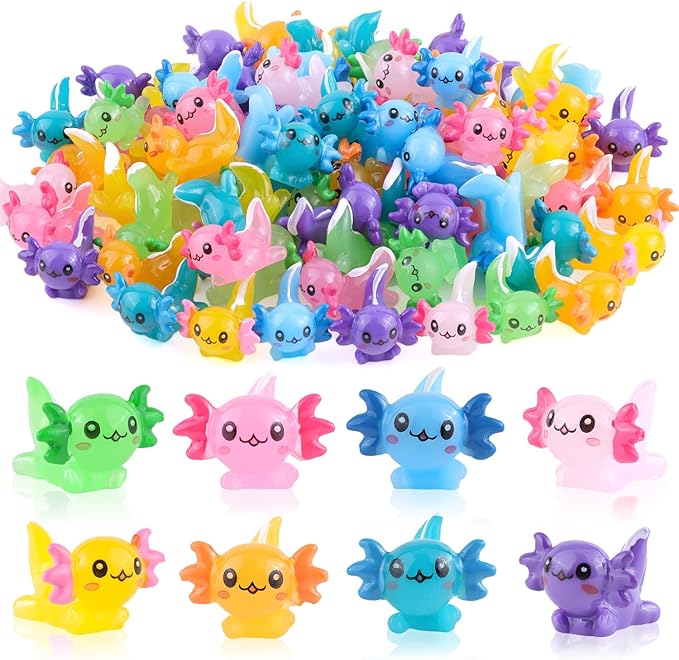 40PCS Mini Resin Animals Cute Colorful Tiny Axolotls,Miniature Figures to Hide,Little Animal Small Figurines Bulk for Topper Desk Garden Dollhouse Landscape Aquarium Ornaments DIY Crafts & Decor