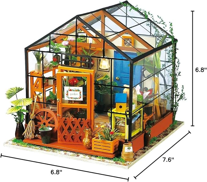 Rolife DIY Miniature House Kit-Mini Diorama 1/18 Greenhouse Dollhouse Building Kit with LED, Crafts for Adults Christmas Birthday Gift for Women Adults Dad Mom Home Decor (Cathy's Flower House)
