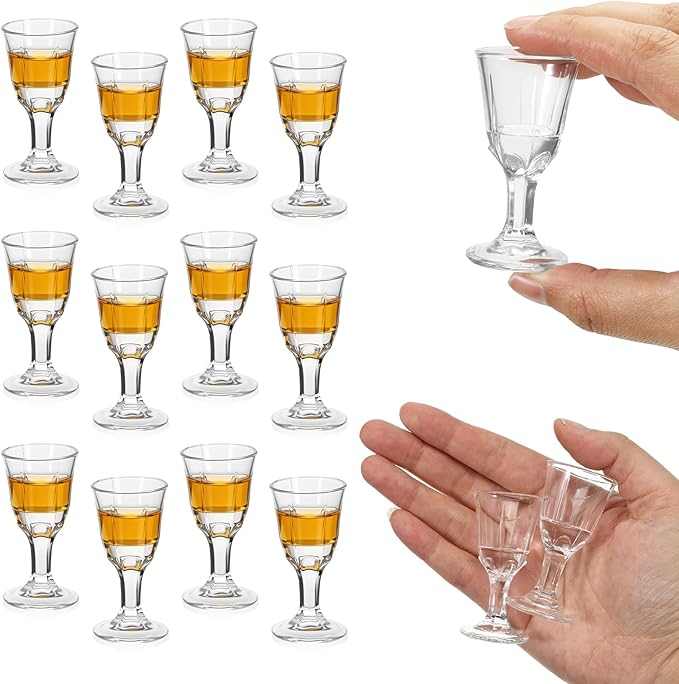 FdcLixuvol 12 Pack Clear Cordial Glasses with Base, 0.4 OZ Mini Shot Glasses Small Brandy Snifter Round Glass Snifters, Tequila Shot Glass for Tasting Wine, Tequila, Whiskey, Spirits