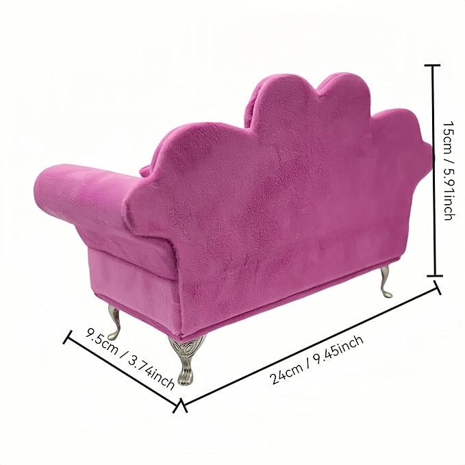 CONCISE Adult Dollhouse Furniture 1/6 1/12 Scale Miniature Velvet Sofa Hidden Jewelry Box for Women 14+ Collectors Ring Earring Necklace Bracelet Trinket Keepsake Storage Diorama Model Kit Display