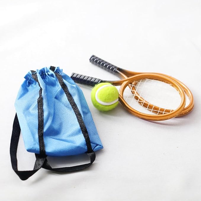 Mini Tennis Racket and Ball Set Mini Tennis Decor Miniature Tennis Kit Adults, Golden
