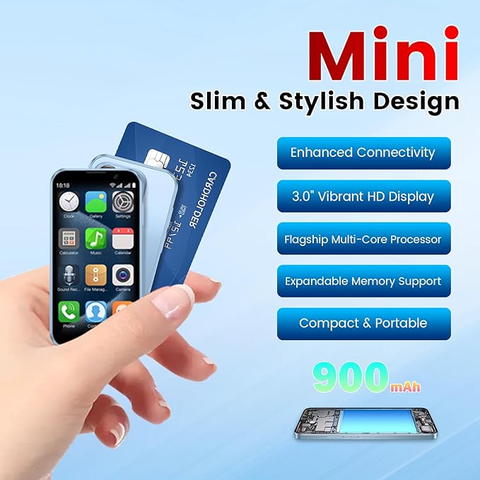 Leemoosa Mini Intelligent Unlocking Phone 3-inch high-Definition Touch Screen 3G Android Dual Card Dual Standby face ID Small Smartphone Suitable for Students and Children (2+16GB) (Blue)