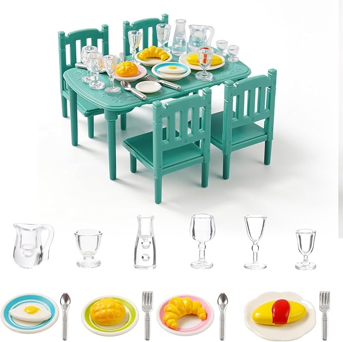 BABESIDE Reborn Baby Doll Accessories for 4-6 Inch Baby Dolls Dollhouse Miniature Table and Chair Dollhouse Plates Cutlery Silicone Micro Mini Dollhouse