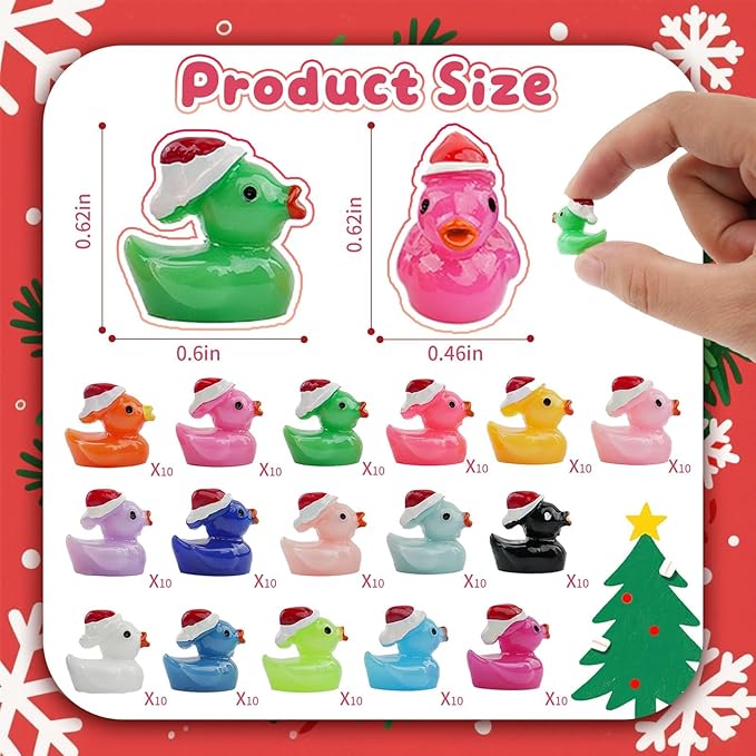 160Pcs Dollhouse Mini Resin Ducks with Hat Tiny Christmas Accessories Miniature Animals Bulk for Dollhouse Decor Micro Fairy Garden Landscape Aquarium Holiday Party Toys DIY Craft Kids Gift