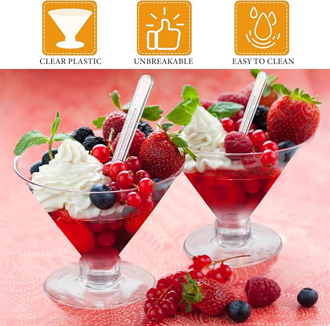 Yinkin 24 Pcs 5 oz Plastic Martini Glasses Disposable Clear Cocktail Dessert Parfait Glasses Unbreakable Mini Martini Cups for Wedding Party Bowl Wine Ice Cream (Stemless)