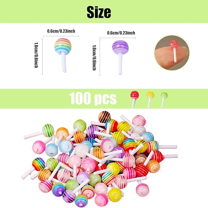 100PCS Mini Lollipop Decor for Dollhouse Resin Tiny for Lollipop Crafts Fairy Garden Dollhouse Micro Landscaping Decoration