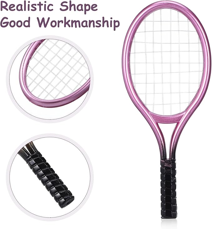 6sets Mini Tennis with Prop Miniature Ball and Random Rackets Accessory Sports Doll Balls Equipment Garden of Topper Kit Fairy Decorative Model House for Decoration (Random Color)
