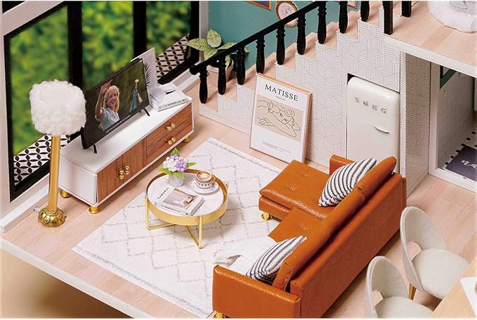 GuDoQi DIY Miniature Dollhouse Kit, Tiny House kit with Furniture and Music, Miniature House Kit 1:24 Scale, Great Crafts Gift for Birthday Christmas Day, Comfortable Life