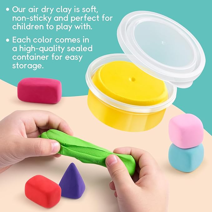 Drama Planet Air Dry Clay Kit for Kids - 18 Cans of Modeling Clay, 46-Page Guidebook with 26 Character Tutorials, Great Gift for Boys & Girls