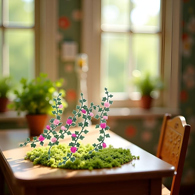 Mini Simulation Flower Strips and Vines Micro Landscape, 1:12 Miniature Model Mini Garden Scene Props Decoration, Dollhouse Décor（5.12in）