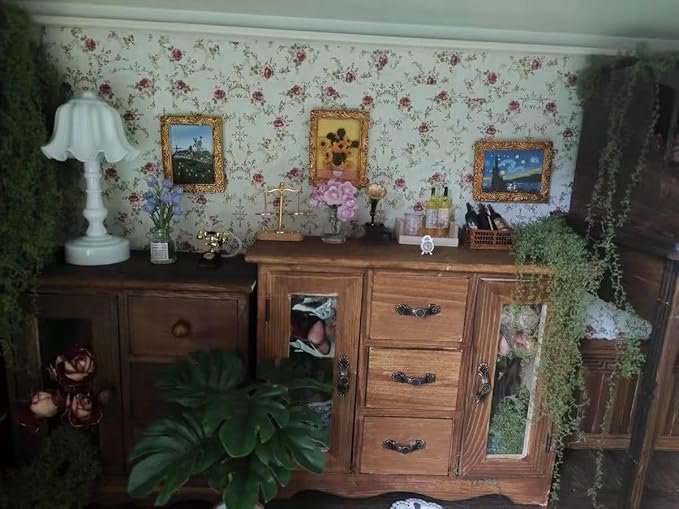 Miniature Dollhouse Accessories Wall Paper 37.8 * 14.2Inch - Wallpaper Self-Adhesive Fit for 1/12 1/6 Scale Decorative Stickers - Rose