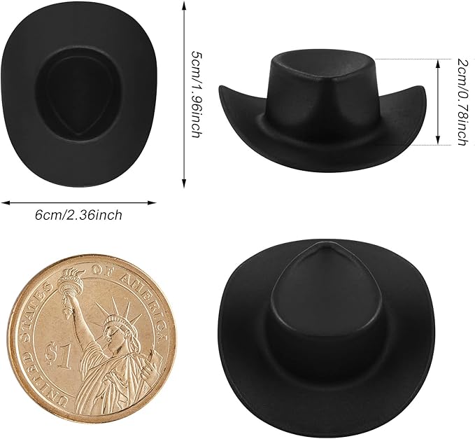 Skylety 20 Pieces Plastic Mini Cowboy Cowgirl Hat Miniature Western Small Doll Hat Cute Doll Cupcake Decoration for Dollhouse Cow Party Decoration(Black)