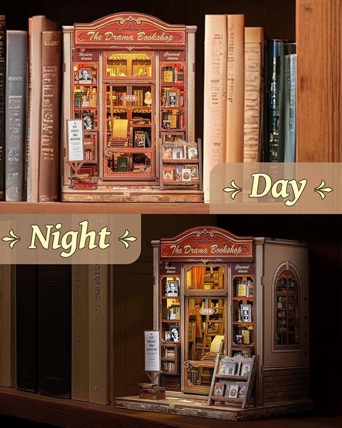 CUTEBEE Book Nook Kit - DIY Miniature House Dollhouse Kit for Adults and Teens, Booknook Tiny House Bookshelf 3D Wooden Puzzle, Gifts for Family (Drama Bookshop)