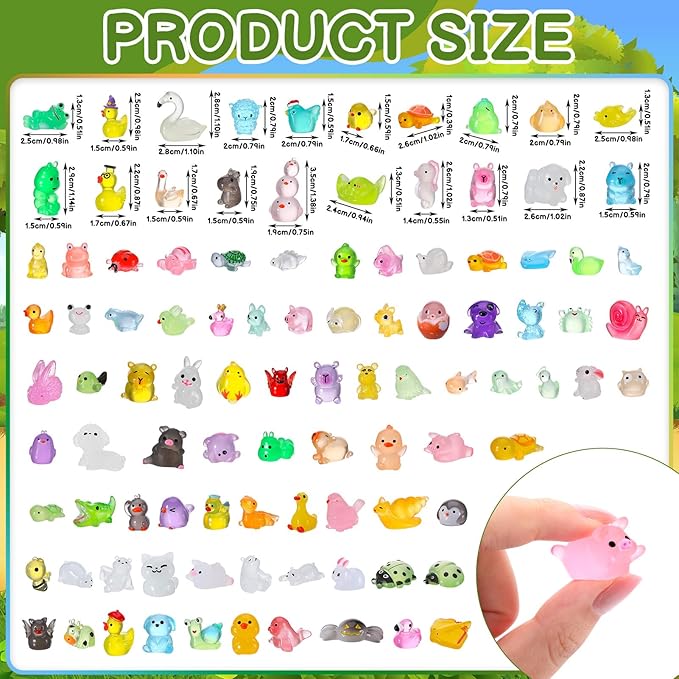 100 Pcs Luminous Mini Resin Animals Mini Animals Figures Bulk Glow in The Dark Miniature Figurines for Dollhouse Accessories Garden Aquarium Decoration
