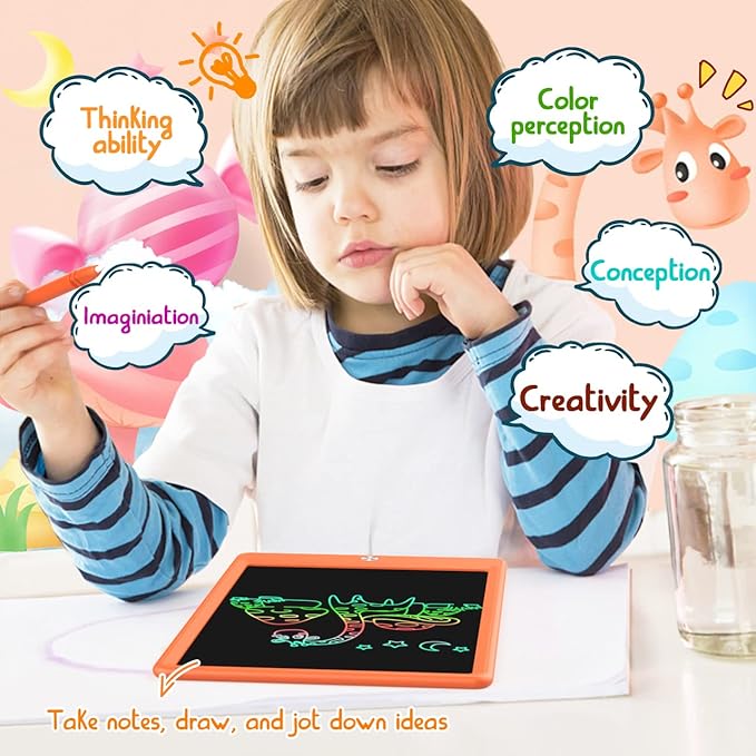 BUKEBU LCD Writing Tablet Doodle Board, Colorful Drawing Pad, Electronic Drawing Tablet, Drawing Pads,Travel Gifts for Kids Ages 3 4 5 6 7 8 Year Old Girls Boys (10.5 inch, Orange)