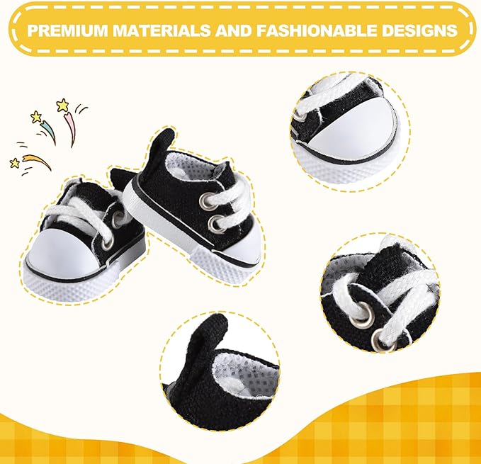 Cute Doll Shoes for Lububu, Premium Doll Shoes for 4-7in Dolls, Compatible with Lububu Doll Clothing & Outfits(Black Canvas)