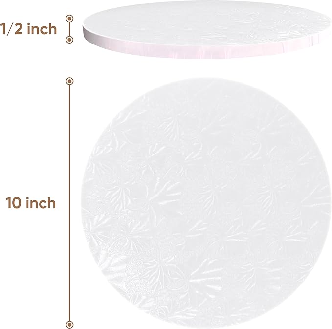 Cakebon Round Cake Boards - Sturdy 1/2 Thick Drums - 10 Inch Professional Smooth Straight Edges White 3-Pack