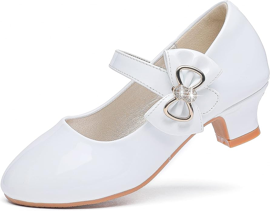 Dufannie Girls Dress Shoes Low Heel Princess Flats Mary Jane Flower Wedding Party Glitter Shoes for Kids Toddler