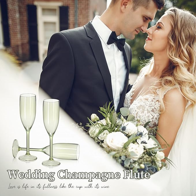 XUWAIDSGN 10 Pcs Reusable Champagne Flutes Plastic Wine Glasses Bulk Vintage Champagne Flutes Mimosa Bar Glasses Stemmed Drinking Cups 5.4OZ for Christmas Birthday Wedding Bride