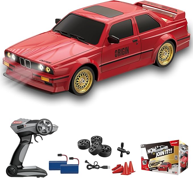 1:16 Scale RC Drift Car, 30KM/H 4WD 2.4GHz Remote Control Cars with LED Light, Racing and 4 Drifting Wheels, 3 Rechargeable Batteries, Perfect Toy Gift for Teen Adults Red