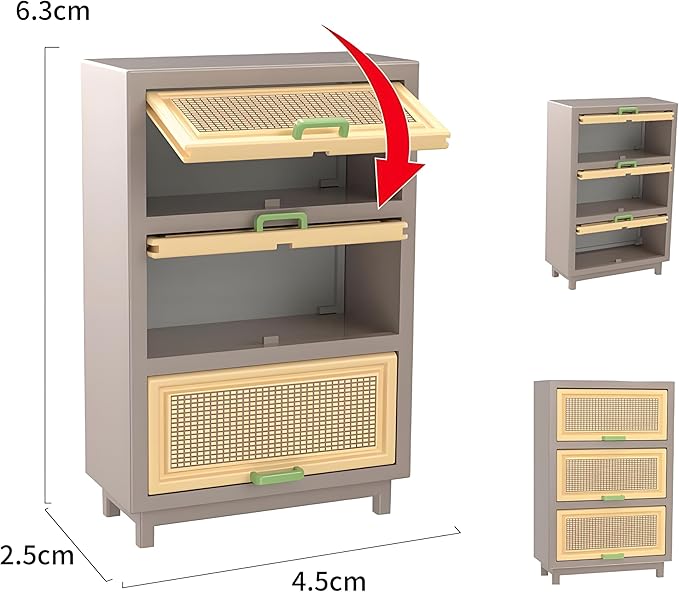 Miniature 3-Door Shoe Cabinet Model – 1:12 Scale Home Living Theme Creative Miniature Furniture, DIY Micro Scene Shoe Storage for Dollhouse, Life Scene Display, Collector & Craft Enthusiast Décor（ C ）