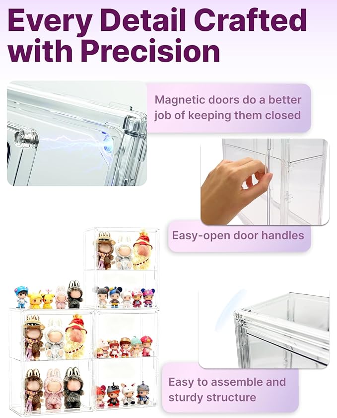 2-Pack Clear Acrylic 2-Tier Display Cabinet 14.17" with Shelf, Wall Mounted, Dustproof Display Case for Labubu Figures, Big into Energy, Exciting Macaron, Have a Seat, Coca-Cola Series