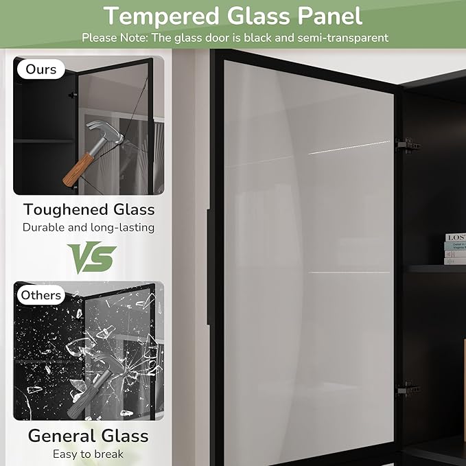 3 Piece Display Cabinet with Glass Doors & Adjustable Lights, 78.7” Tall Display Case with 5 Tier Storage Shelves, Modern Collectibles Cabinet for Living Room, Office, Black