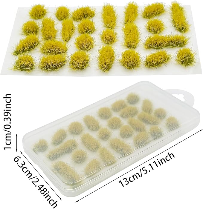 Woohome 78 PCS Model Grass Tufts 2 Size Static Grass Tuft Yellow Miniature Grass Tuft Railway Artificial Grass Terrain Kit for DIY Model Railway Fairy Garden Diorama Scenery
