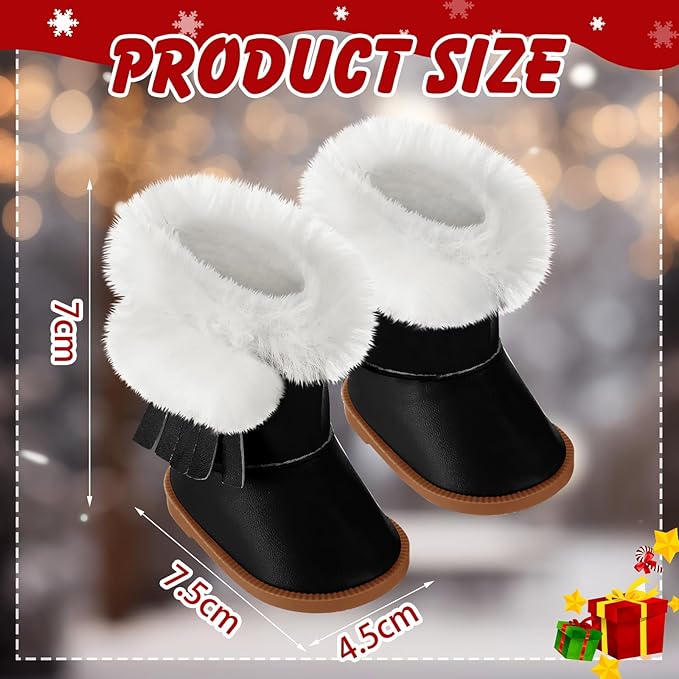 Bencailor 3 Pairs Doll Shoes 18 Inch Doll Boots Winter Dolls Snow Boots Christmas Accessories for Dress up(Red Black White)