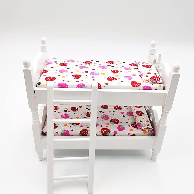Loft Bed, 1:12 Wooden Dollhouse Miniature Furniture Decor Bunk Bed with Ladder, Bedroom Set Play Toy