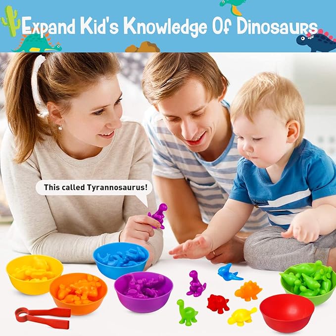 Counting Dinosaurs Color Sorting Toys with Rainbow Bowls,Sensory Training & Counting Activity Montessori Education Learning Activities Christmas Stocking Stuffers Gifts for Boys Girls