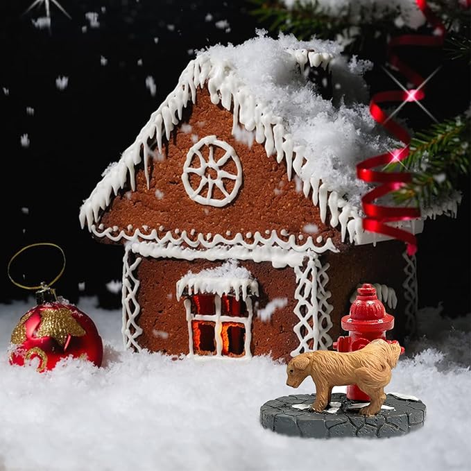 Christmas Village Accessories Santa's Dog with Fire Hydrant - Cute Puppy Sets Statue Resin Christmas Village Sets Ornaments for Snow Holiday Decoration
