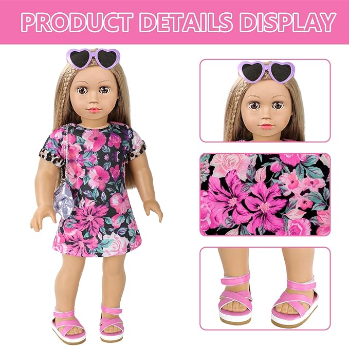 VAWMJOT American 18 Inch Doll Makeup Accessories and Clothes,Messenger Bag Set for 18 Inch Dolls Include Sunglasses Phone Lipstick Eyelash Brush Eye Shadow Blusher Butterfly Hair Clip and Shoes