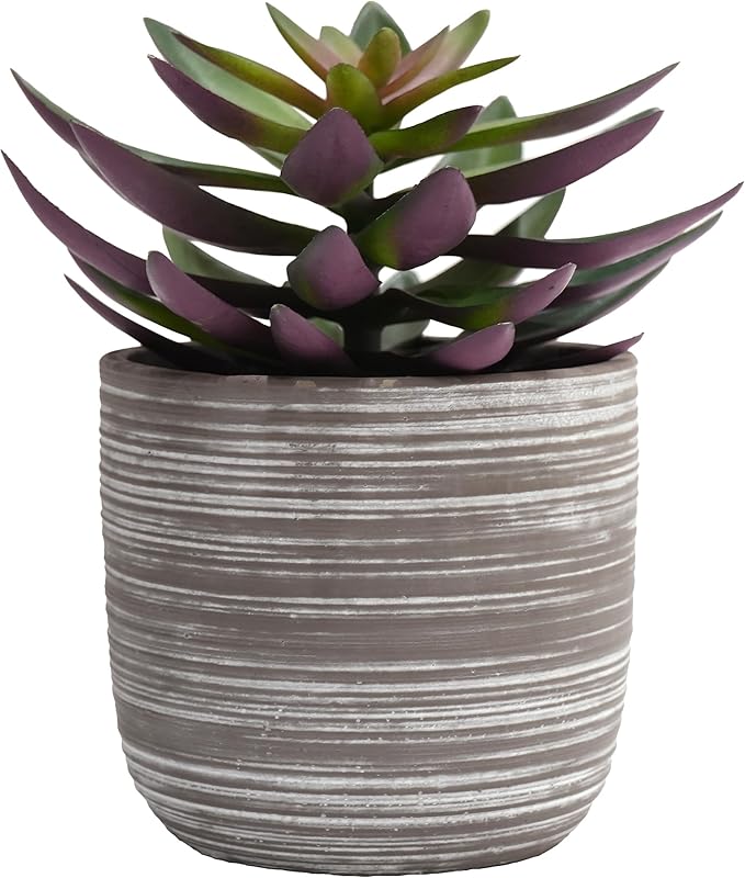 JaHe Artisan Potted Fake Succulent, 7.5” Artificial Succulents in Cement Bowl Faux Realistic Greenery Plant for Home Office Desk Bathroom Livingroom Boho Shelves Decoration, Table Centerpieces