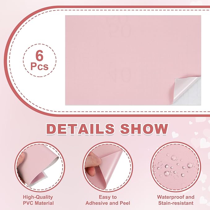 uxcell 12 Sheets Miniature Dollhouse Wallpaper, Self-Adhesive PVC Flooring Wall, Mini Wall Decor for Dollhouse Sand Table Model Accessories 11.81 x 7.87 Inch (Light Pink)