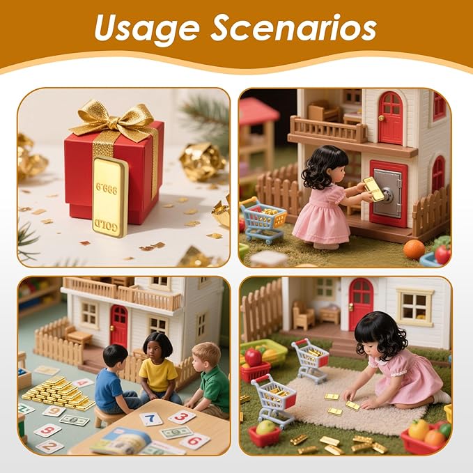 100PCS Tiny Fake Gold Bar for Crafts and Dollhouse Miniatures, Shiny Novelty Item for Fairy Garden, Micro Landscaping, Christmas, and Chinese New Year Decorations