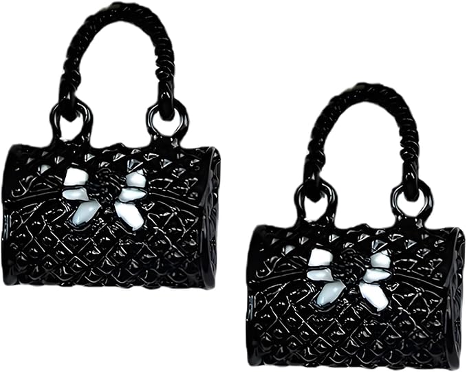 2 Pcs Mini Fashion Girl Handbags with Bow – 1:12 Scale Black Miniature Metal Satchels, Tiny Dollhouse Accessories for Micro Scene Decoration, DIY Display, Collectible Ornaments & Creative Home Décor
