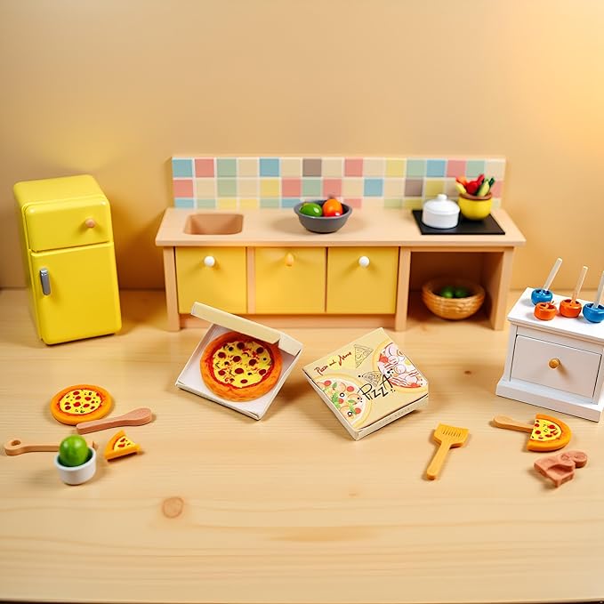 Miniature Pizza Box Set, 1:6 and 1:12 Scale, Dollhouse Food Model and Furniture Accessories