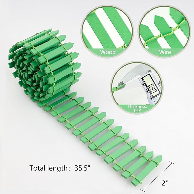 Mini Fairy Garden Fence, 35.5x2 Inch Cuttable Small Wood Picket Fence, DIY Miniature Accessories Decoration for Dollhouse, Crafts, Vegetable Platter, Cake(Light Green)
