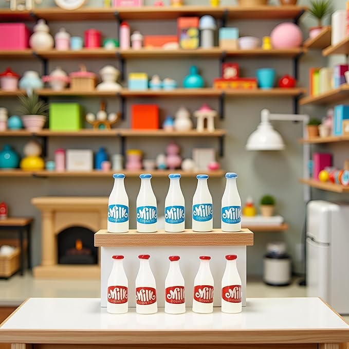 10 Pcs 1/12 Miniature Milk Bottles Dollhouse Decoration Accessories, Home Outdoor Decoration Model Living Room Scene Craft Displays