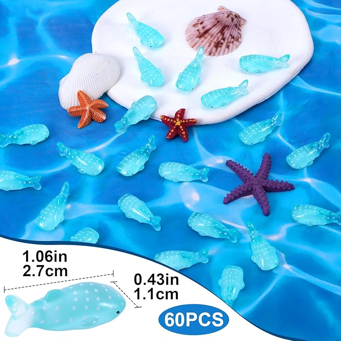 60Pcs Whale Miniature Figurines, Mini Resin Fake Fish Animal Sculptures, Blue Ocean Theme Home Decoration for Fairy Garden Succulent Planter Moss Landscape Terrarium DIY Craft