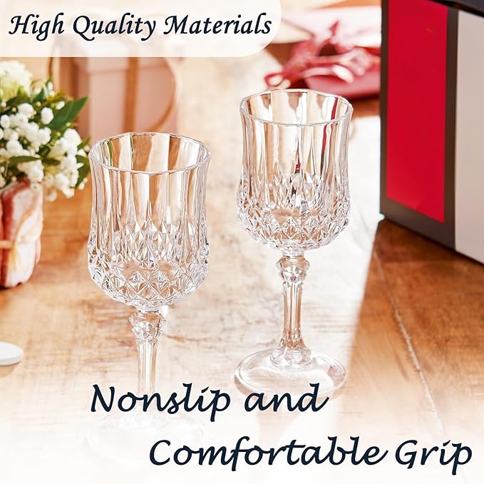 LEYIQU Plastic Wine Glasses, Plastic Goblets Vintage Style Cordial Drinking Glasses for Valentine’s Day, Wedding Reception, Grand Event Party Supplies (100, Transparent)