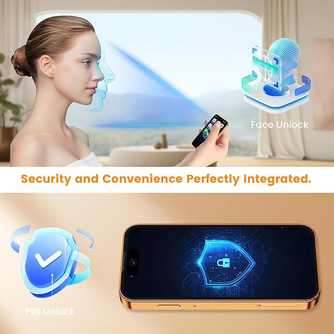 Leemoosa Mini Smartphone with 3.88-inch HD Touchscreen, 4G Dual SIM, Android 12, Face ID, Compact, Pocket-Sized for Students, Suitable as a Backup Phone or a Gift for Children 3GB+32GB（Orange）