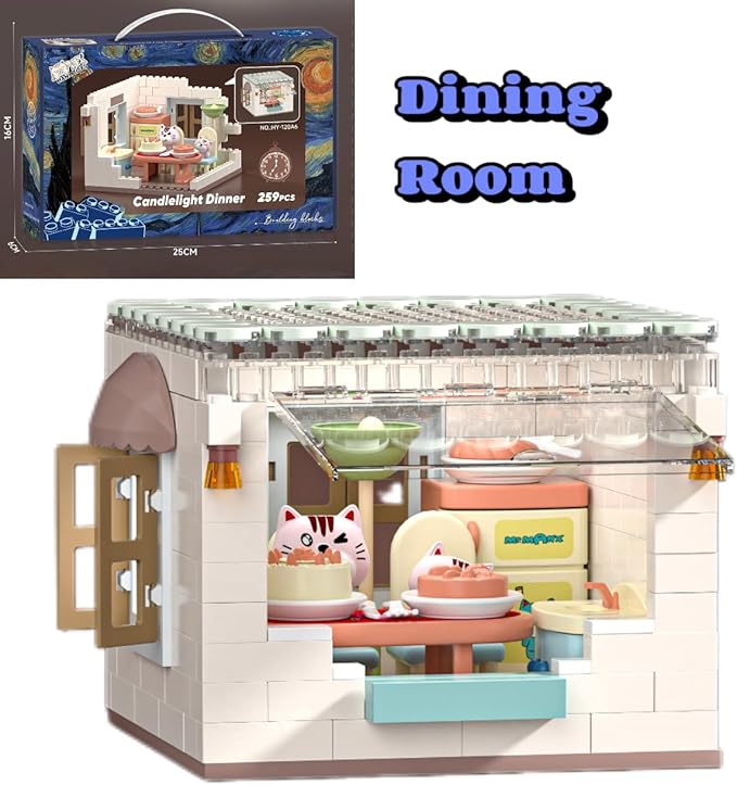 kvlidvo Koko's Cat Town DIY Miniature House Kit,Tiny House Dining Room Building Kits,Purrfect Dollhouse with 259PCS,Gift for Cat Lovers Teens Kids Ages 3+