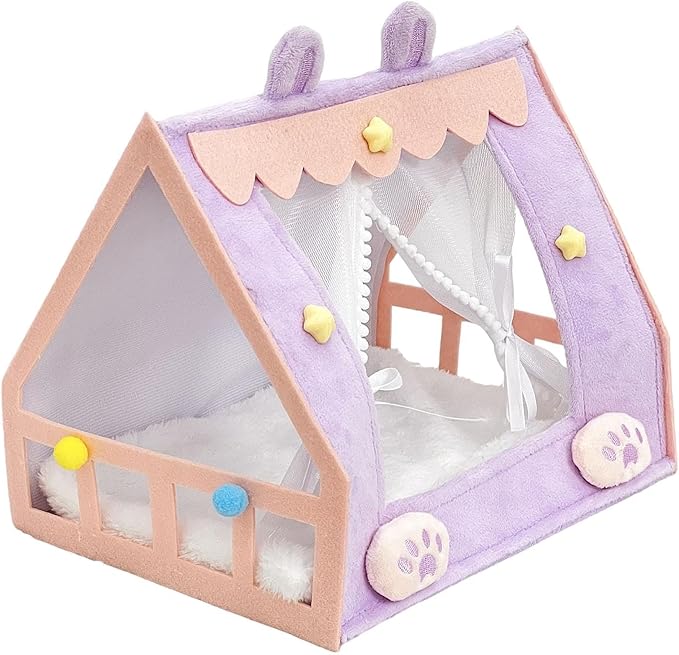 Mini Bed for Dolls and Stuffed Animals, Doll Tent Bed, Miniature Play Furniture Accessories for Dollhouse Bedroom Patio Garden, Decorative Toy for Toddler Girls Pretend Play, Style B
