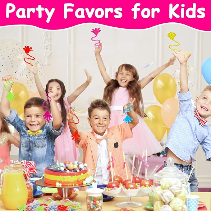 100PCS Glitter Sticky Hands Valentine Party Favors for Kids 4-8 8-12 Birthday Supplies Easter Egg Fillers Goodie Bag Stuffers Classroom Treasure Box Carnival Prizes Bulk Treat Trinkets Pinata Stuff